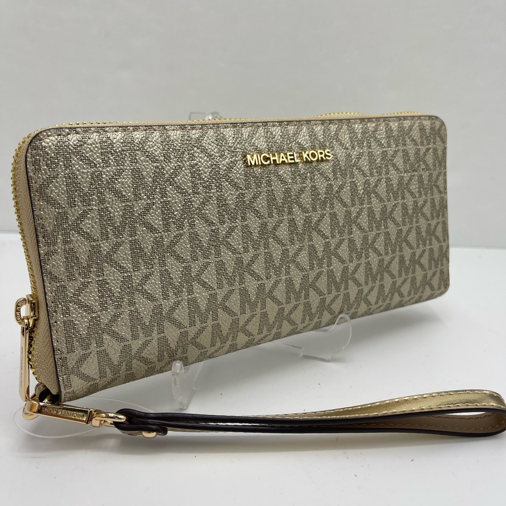 MICHAEL KORS Jet Set Lg Metallic Signature Logo Continental Wallet Wristlet Phon
